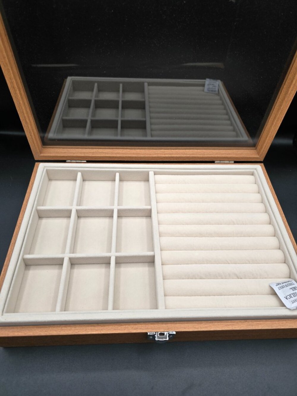 NIB Kloud City Wood Jewelry Organizer 2 Tray Stackable Velvet Display - Picture 3 of 8